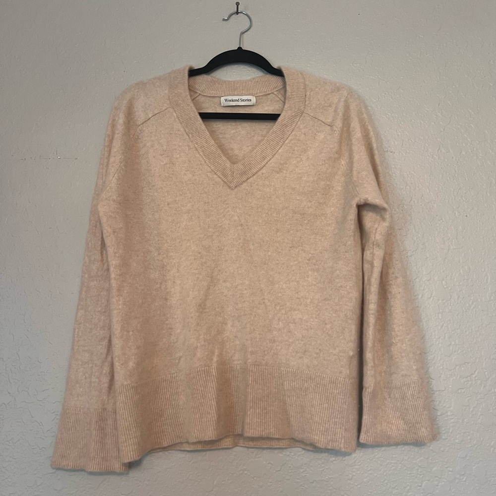 WEEKEND STORIES REVOLVE RECYCLE CASHMERE TUNIC LONG SLEEVE SWEATER TAN #16